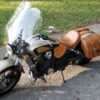 A motorcycle parked on the side of a road.