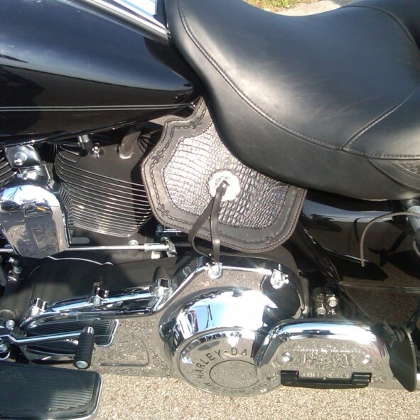 Harley-Davidson heat shield with black alligator embossed leather