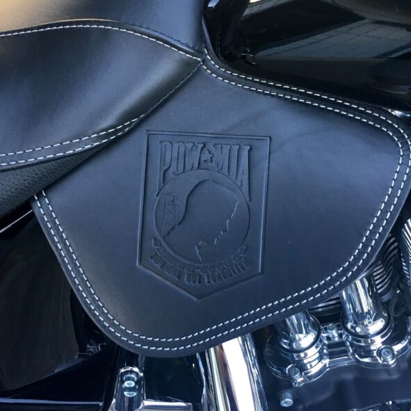 Indian heat deflector with POW/MIA emblem embossing