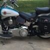 A motorcycle parked on the side of the road.