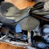 A close up of the seat on a motorcycle