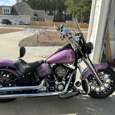 Harley heat shield with purple alligator embossed leather from Captain Itch