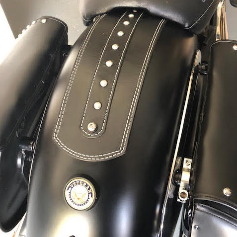 black Indian fender bib with black overlay and studs