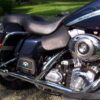 A close up of the seat on a motorcycle.