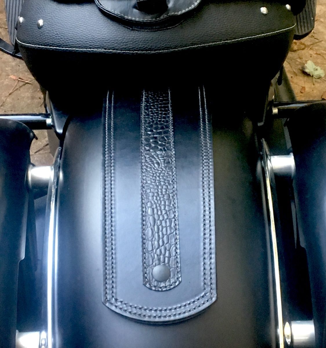 Indian Fender Bib with black alligator embossed leather