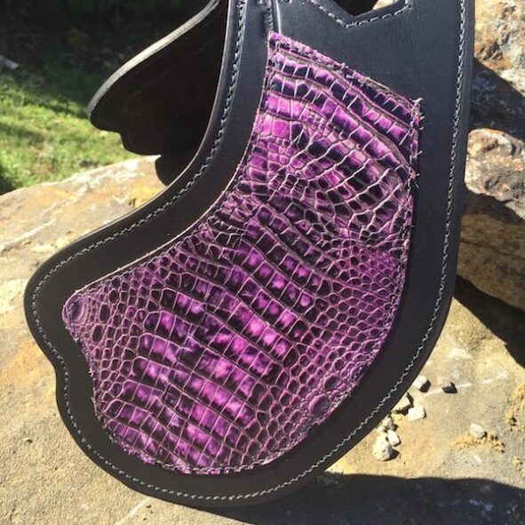 Crotch cooler with purple alligator embossed leather
