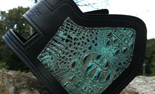 Indian heat shield with turquoise alligator embossed leather