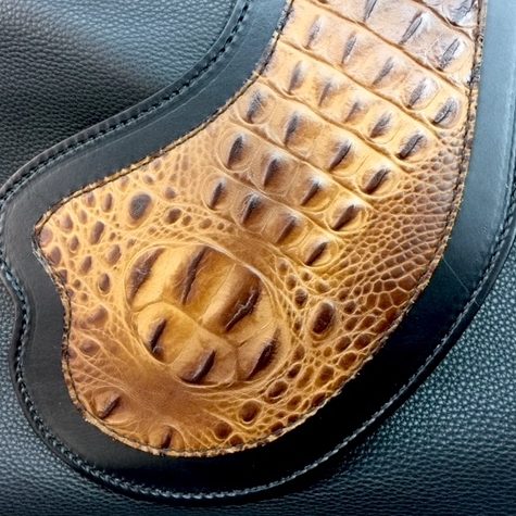 Crotch cooler with brown alligator embossed leather