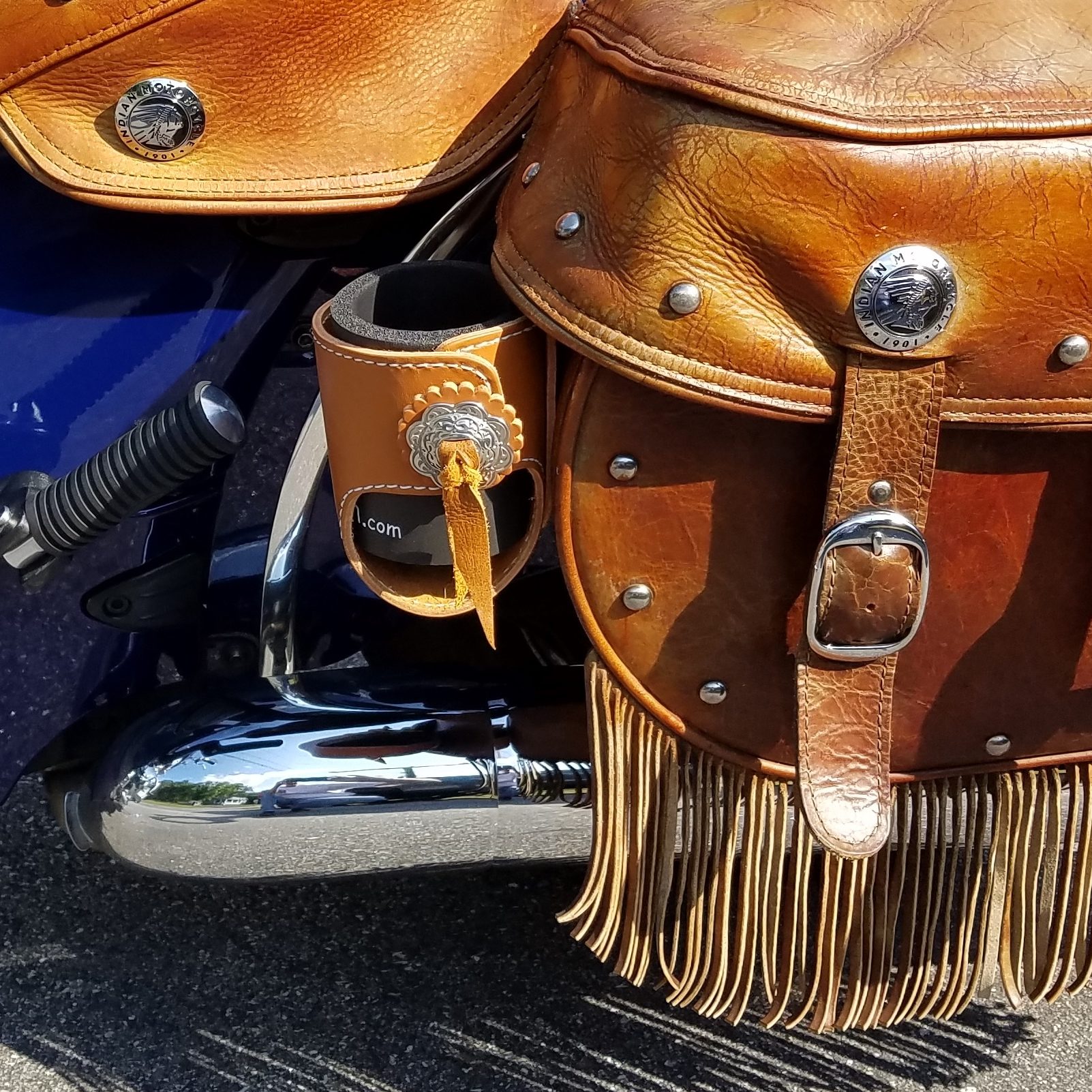 Velcro tan cup holder for leather saddlebags