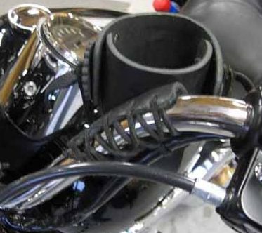 Leather cup holder with lace for handlebar attachment