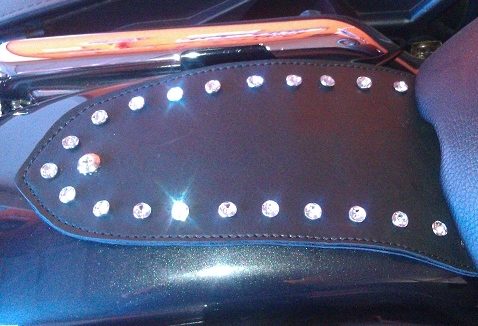 Fender bib with diamonds on a blue body