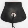 A black leather purse with a white flower on the front.