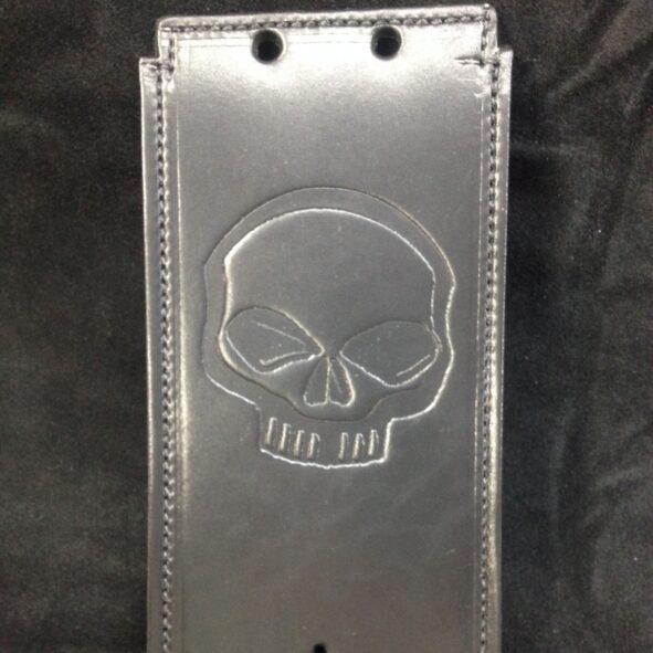 A silver case with a skull on it