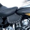 A close up of the seat on a motorcycle