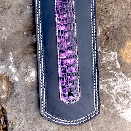 Indian fender bib with purple alligator embossed leather overlay