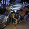 A close up of the front end of a motorcycle.