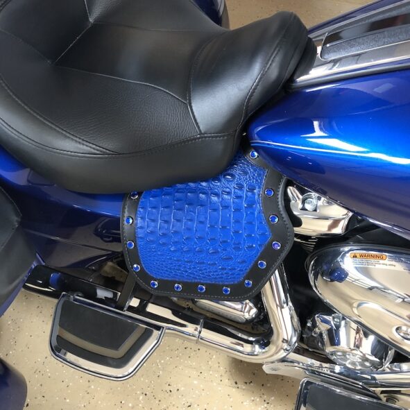 Harley-Davidson heat shield with purple Alligator embossed Leather 