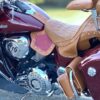 A close up of the seat on a motorcycle.