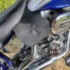 A close up of the seat on a motorcycle