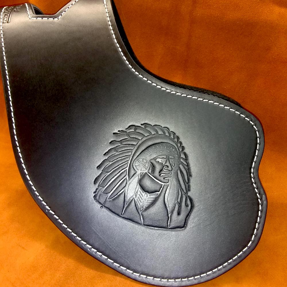 Indian Scout heat shield with Chief embossing from Captain Itch