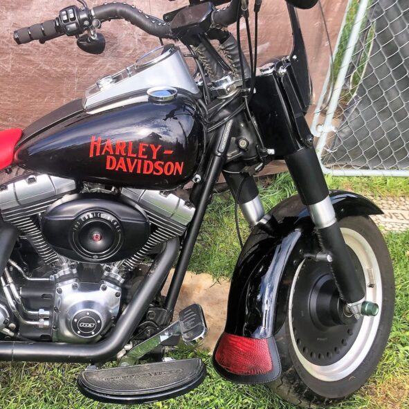Harley mud flaps with red alligator embossed leather