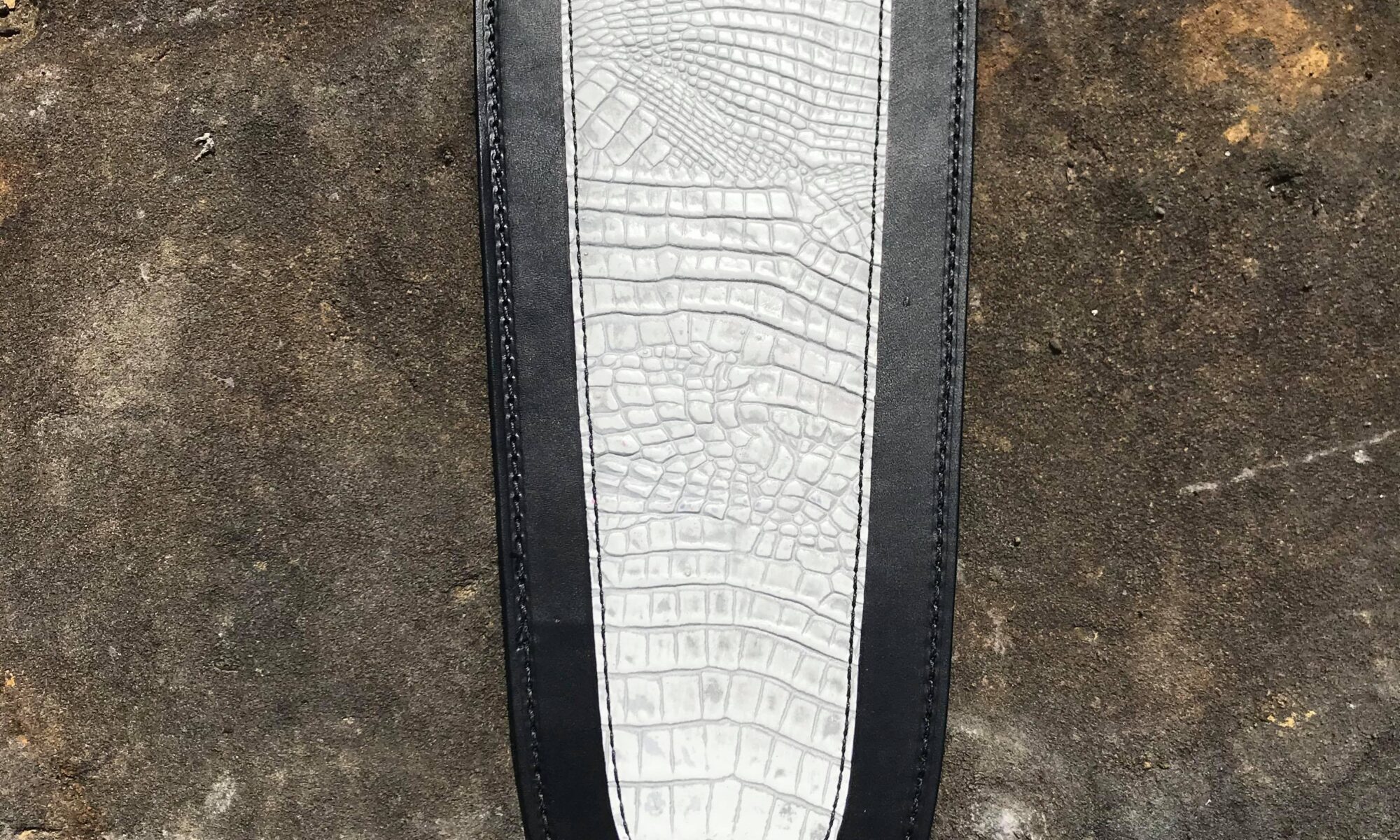 Fender Bibs with white alligator embossed leather