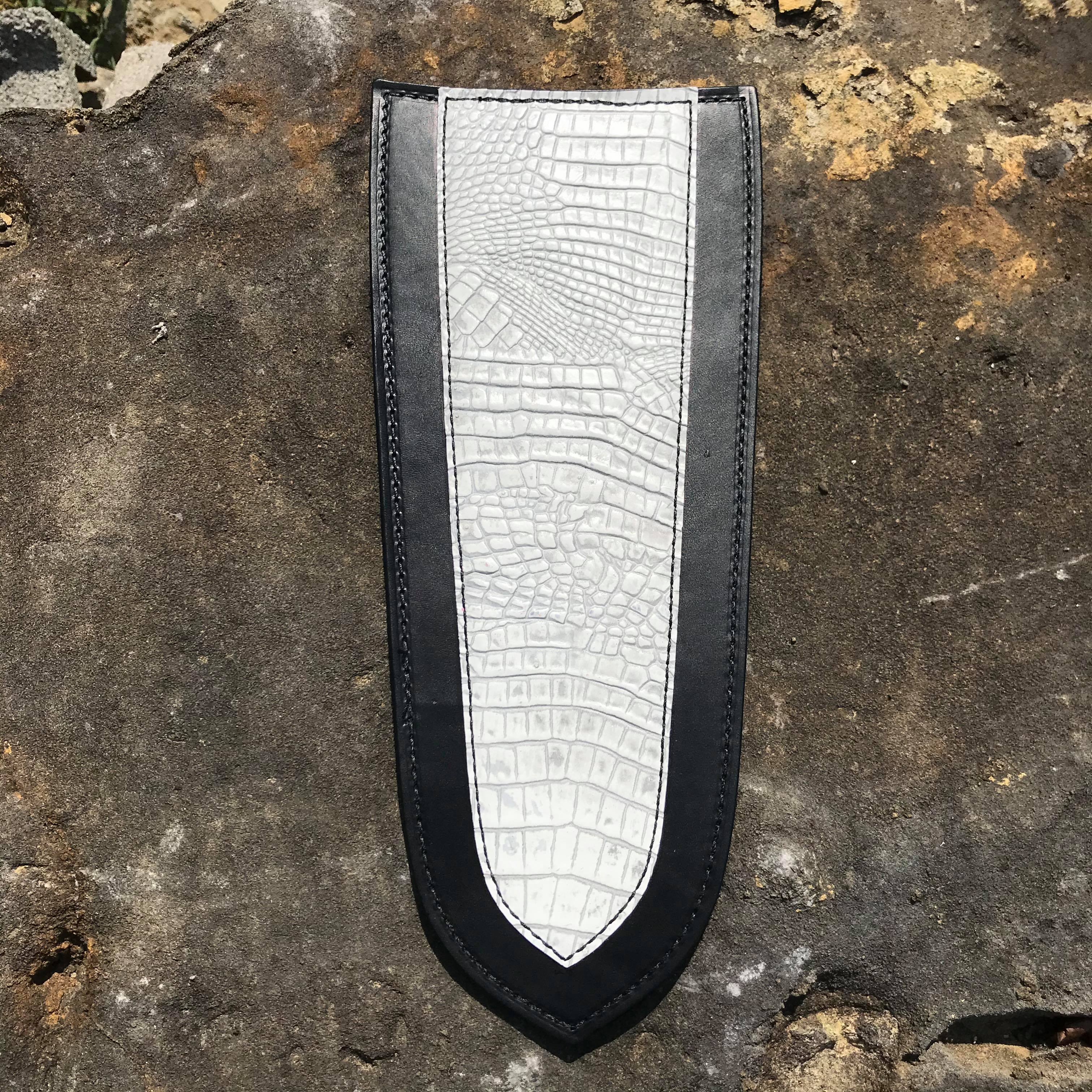 Fender Bibs with white alligator embossed leather
