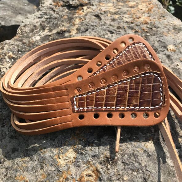 lever fringe with alligator embossed leather