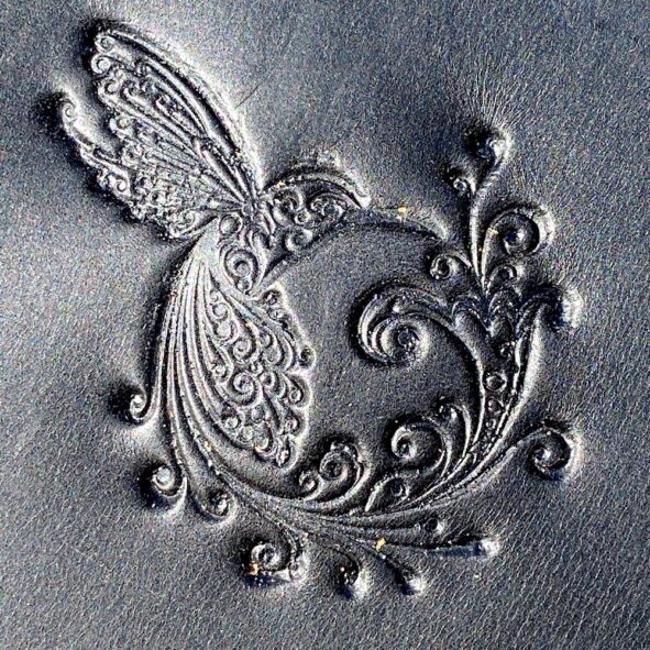 motorcycle leather heat shield with Hummingbird embossing