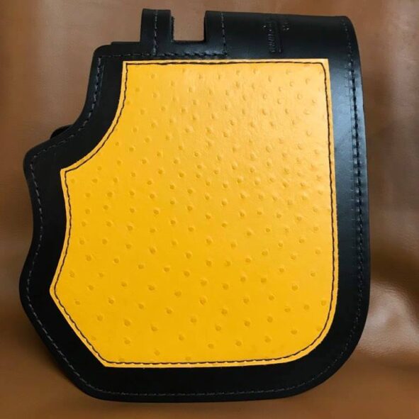 Harley-Davidson heat shield with yellow embossed leather