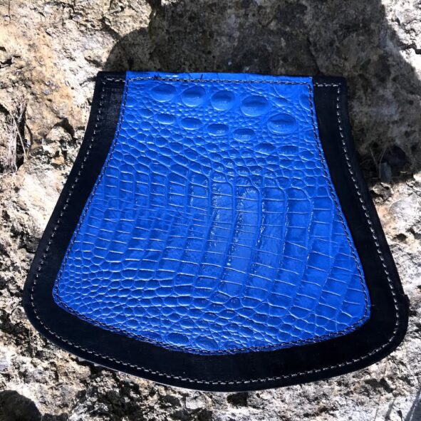 mud flap with blue alligator embossed leather
