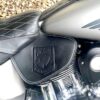 A close up of the seat on a motorcycle