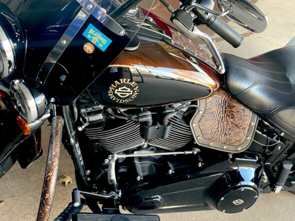 engine guard wraps with leather and lace or alligator embossed leather for Harley Davidson and Indian motorcycles