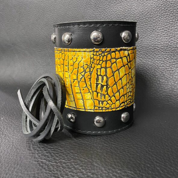 Set of Fork wraps with dark yellow alligator embossed leather