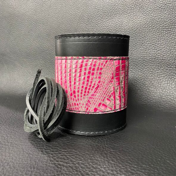 Set of Fork wraps with dark pink alligator embossed leather