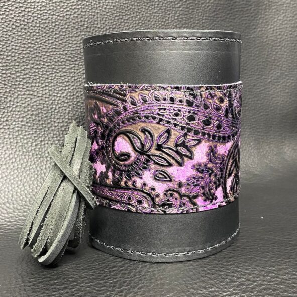 Motorcycle fork wraps with purple Leather and Lace overlay