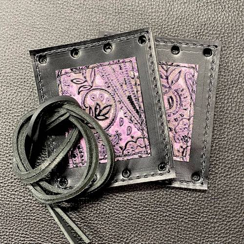 motorcycle grip covers with lilac leather and lace from Captain Itch