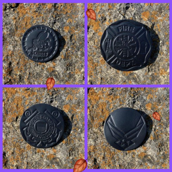 Four pictures of a coin on the ground.