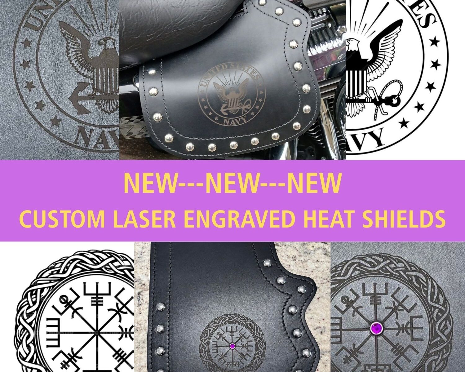 custom engraved heat shields for Harleys and Indian motorcycles